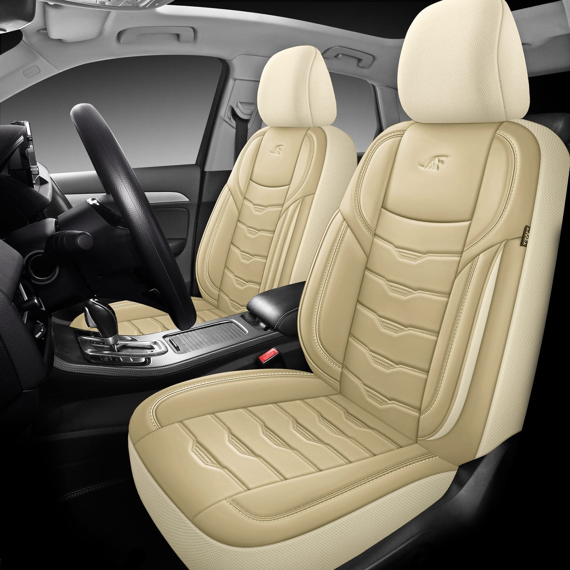 Autositzbezüge für Renault Kangoo 2 | Komplettset für die Vordersitze | AID-Serie – Beige/Kunstleder