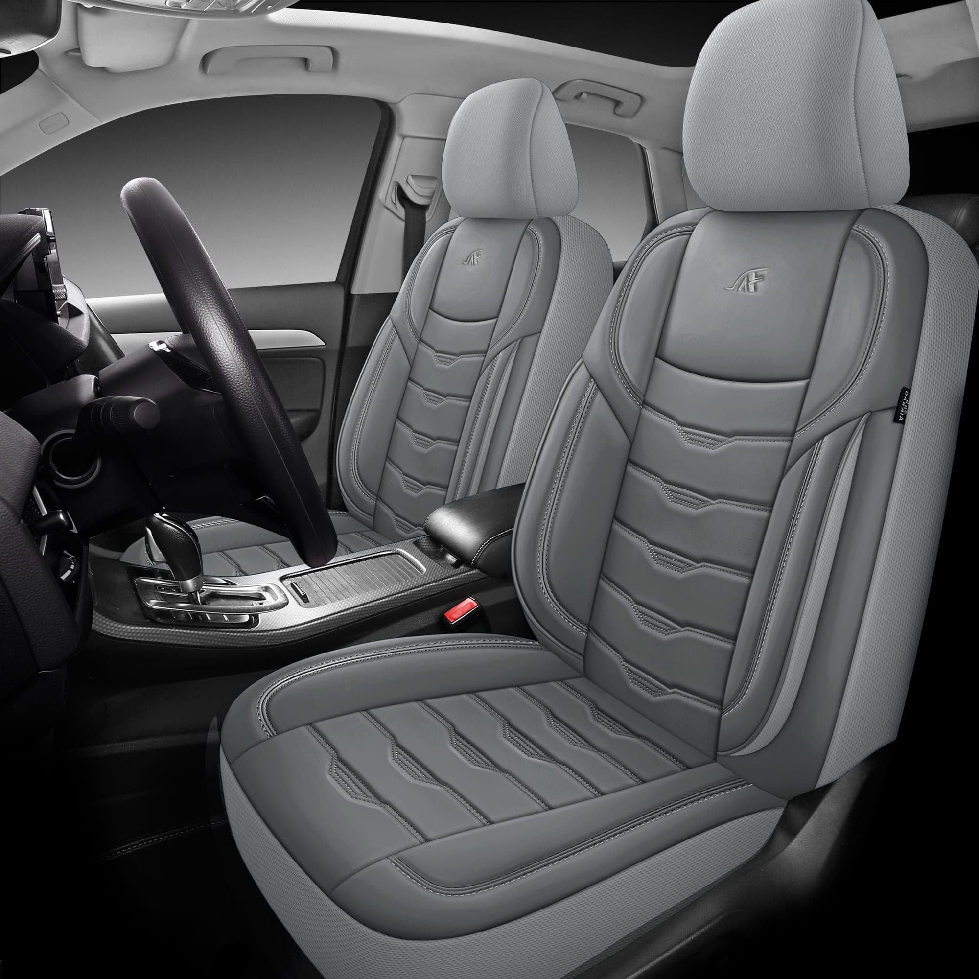 Autositzbezüge für Audi A5 F5 | Komplettset für die Vordersitze | AID-Serie – Graues Kunstleder