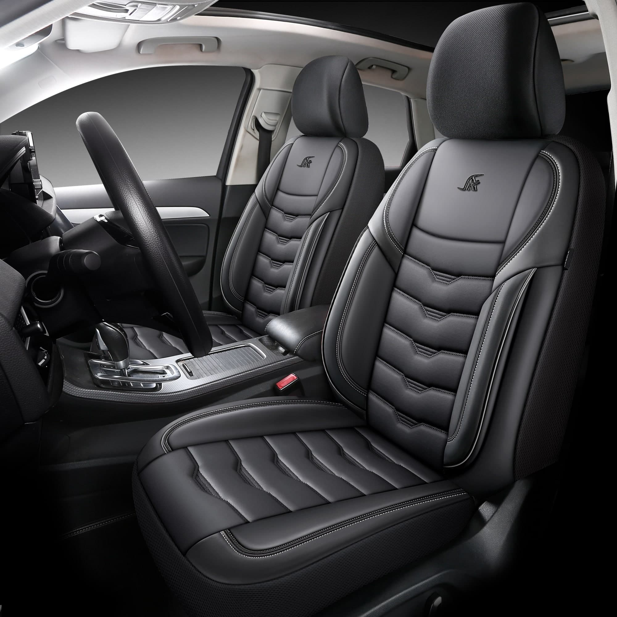 Autositzbezüge für BMW X3 F25 | Komplettset für die Vordersitze | AID-Serie – Schwarzes Kunstleder