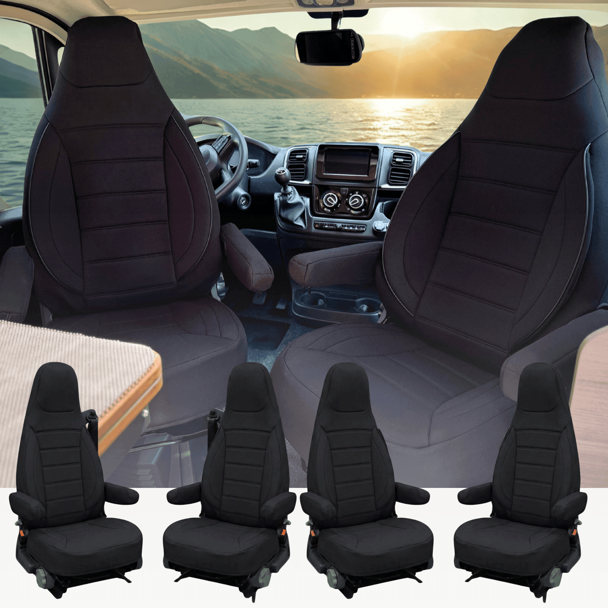 Wohnmobil-Sitzbezüge für Dreamer Living Van | Mit Armlehnenbezügen | 2er-Set | CBS – Schwarz