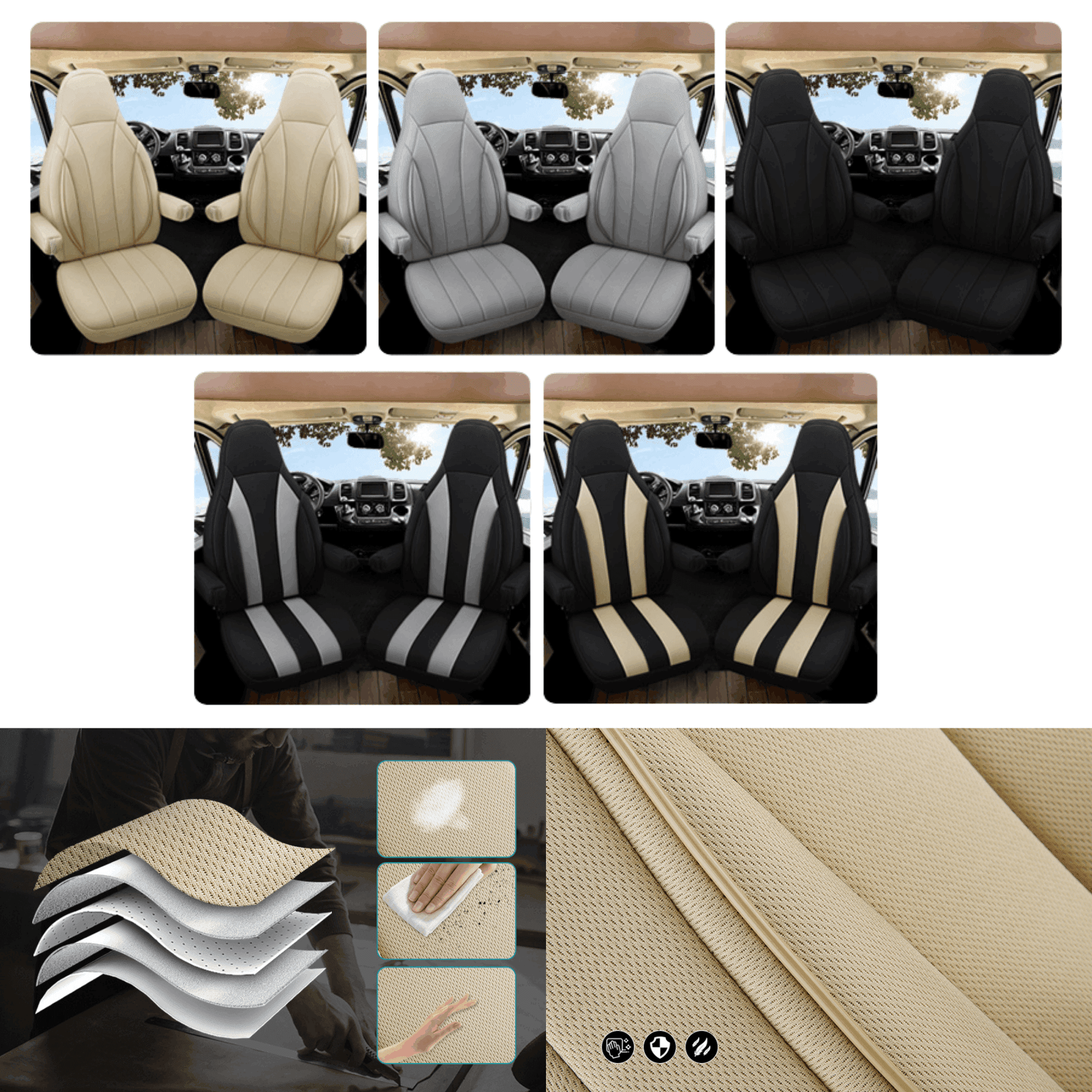 Camper stoelhoezen voor Frankia Neo | Met armleuning hoezen | Set van 2 | CIM2 Serie