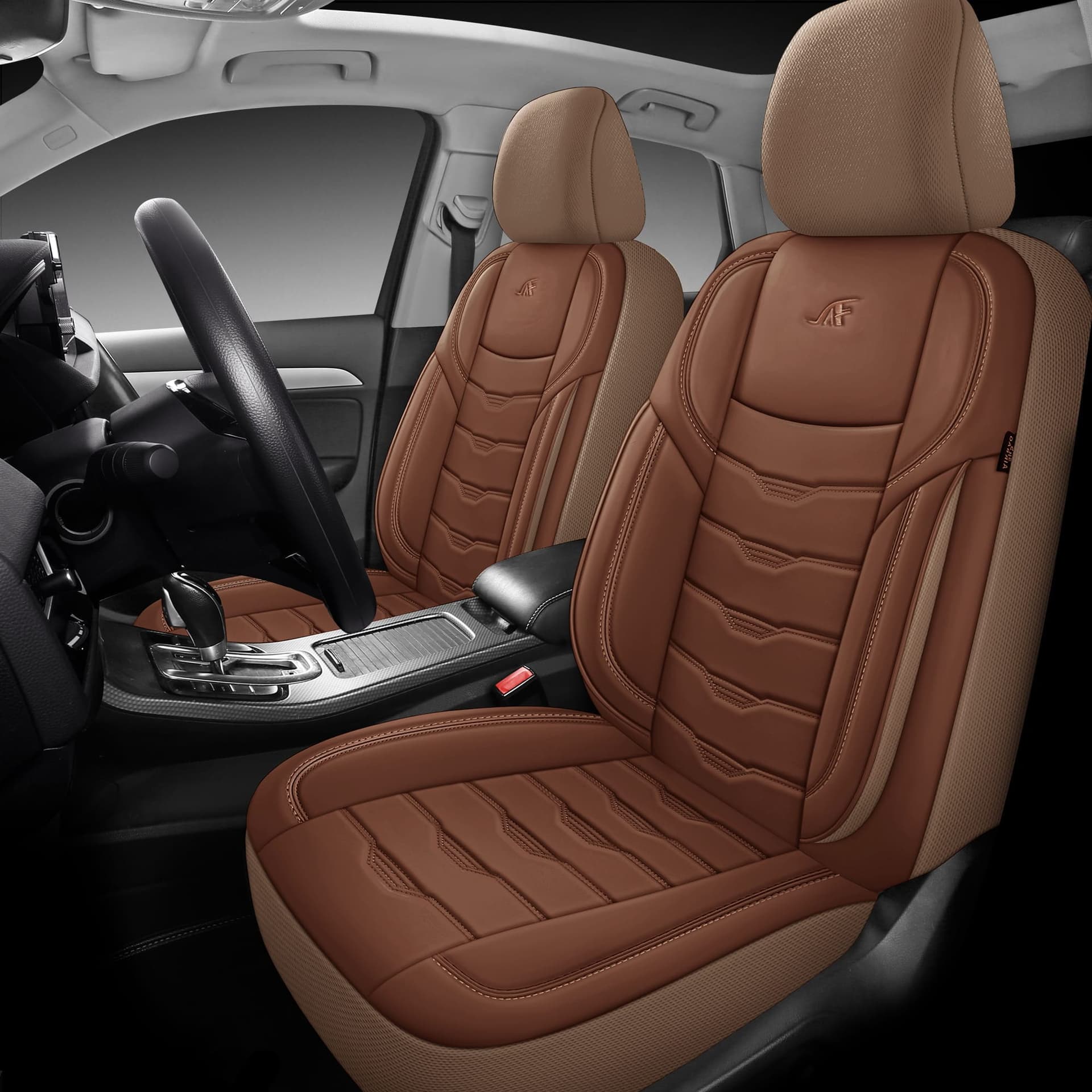 Autositzbezüge für Hyundai Nexo | Komplettset für die Vordersitze | AID-Serie – Braunes Kunstleder