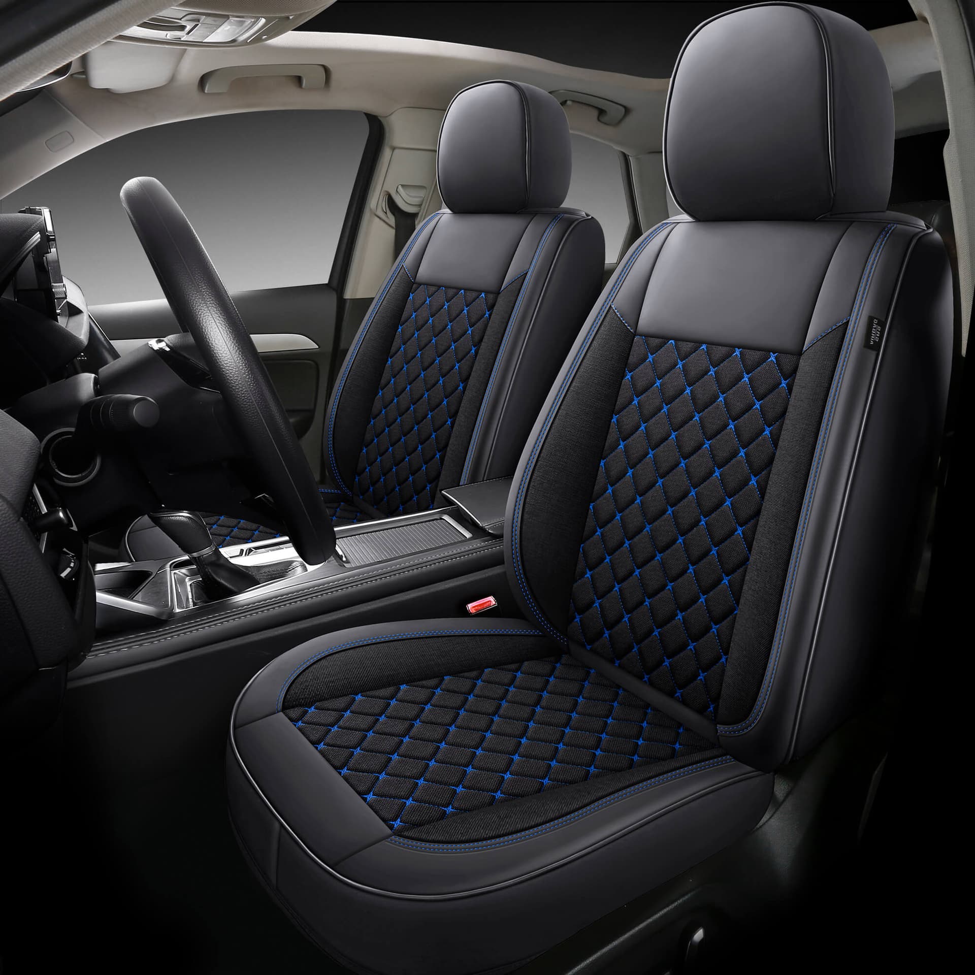 Autositzbezüge für Opel Antara | 2er-Set | Hochwertiges Kunstleder (Skai) | CLS900-Serie – Schwarz mit blauen Ziernähten