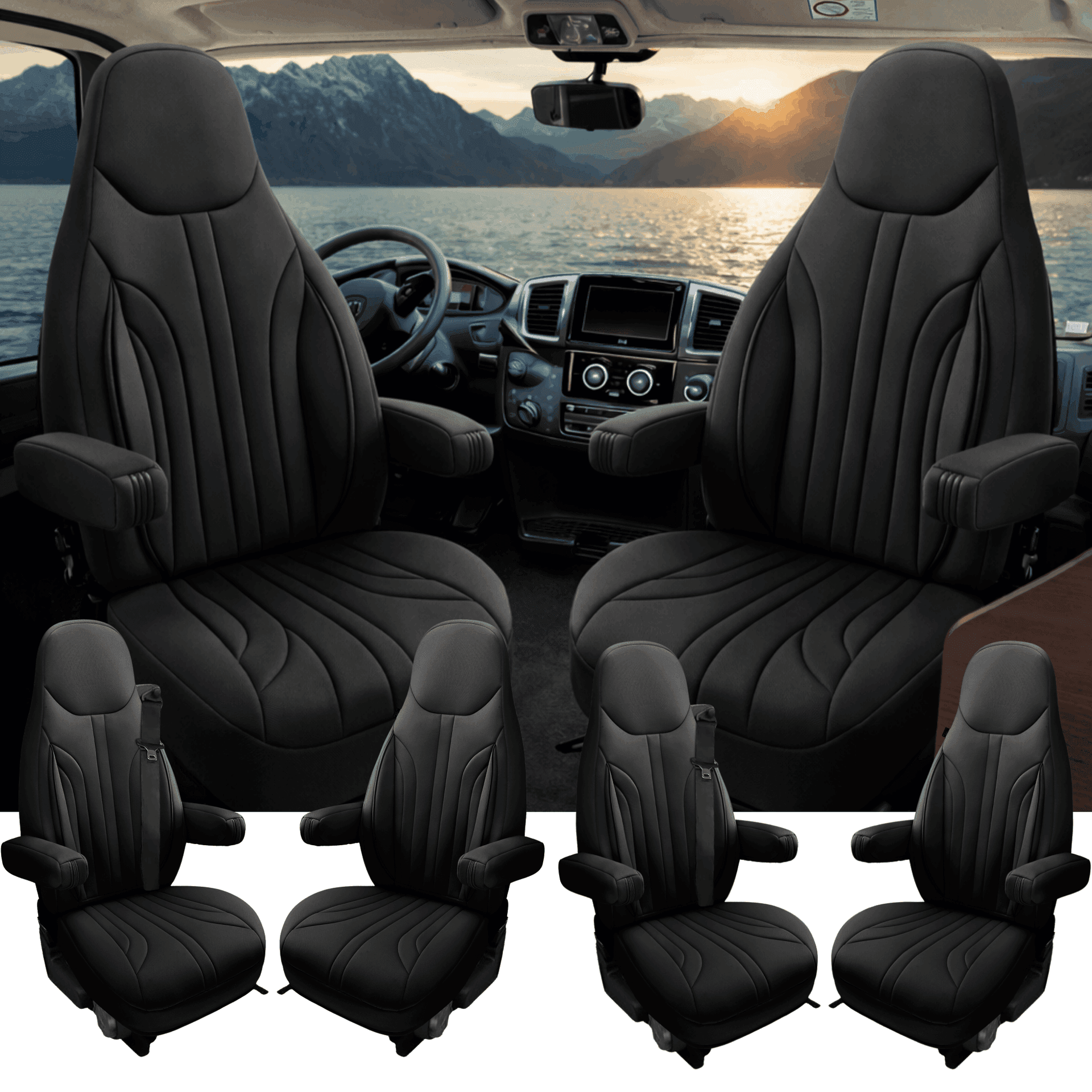 Camper stoelhoezen voor Adria Twin | Met armleuning hoezen | Set van 2 | CIM1 Serie - Zwart