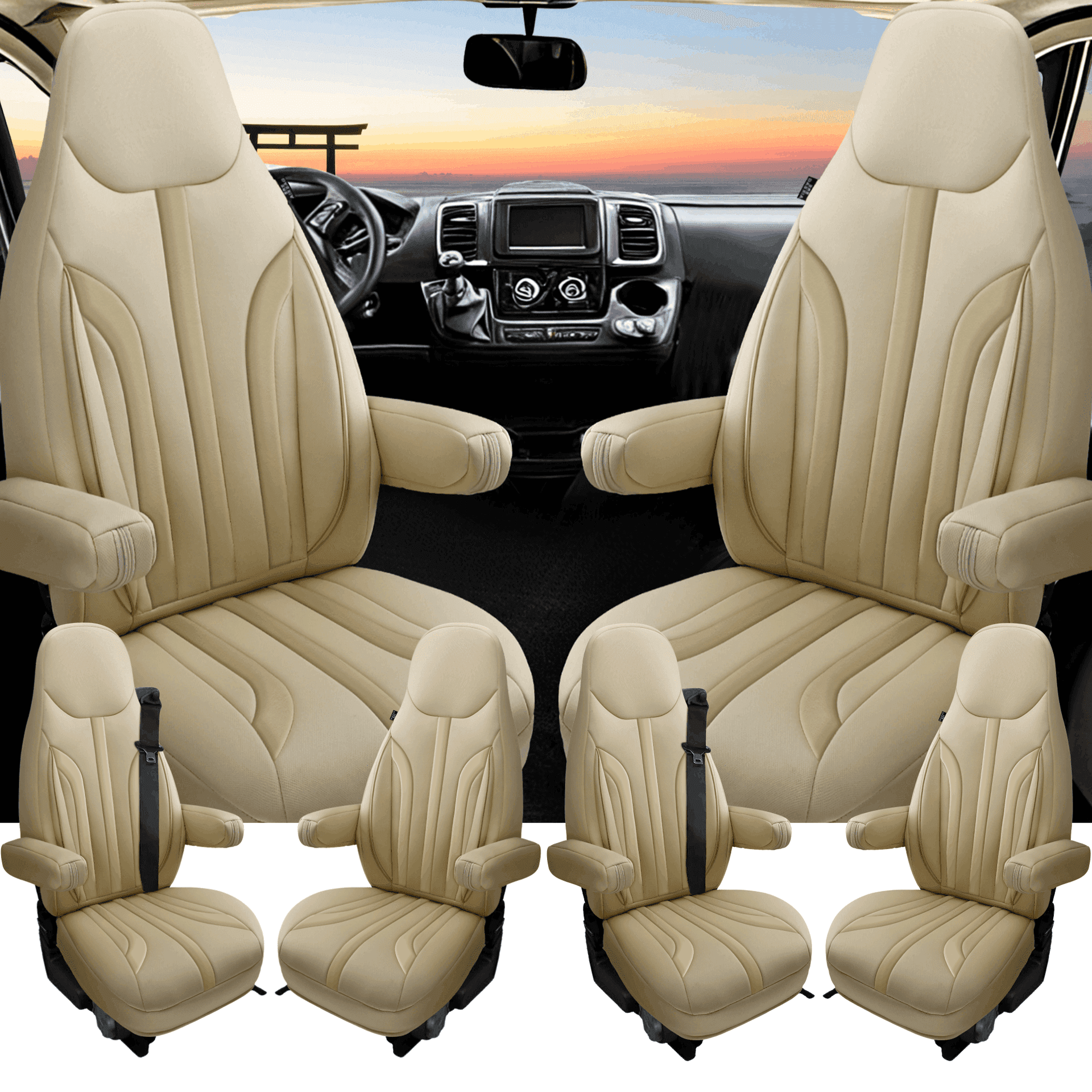 Camper stoelhoezen voor Adria Twin | Met armleuning hoezen | Set van 2 | CIM1 Serie - Beige - Bruin